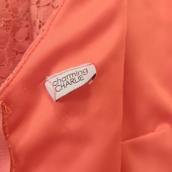 Charming Charlie Mini Lace Dress Small 3/4 Sleeve Full Zip Orange - Picture 3 of 11